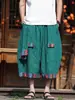 Pantalones holgados de pierna ancha con diseño fino estampado estilo chino 8X, pantalones deportivos cortos de estilo étnico, talla de hombre L, verano