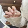 Uñas Postizas Populares de Xiaohongshu en Color Verde Menta Sólido con Puntos y Pedrería, Puntas de Uña Estilo Lujo Ligero Transparente Hielo Que Mejoran el Tono de la Uña