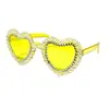Novos Óculos de Sol Sem Aro Coração Cravejados de Diamante Transfronteiriços Óculos de Sol Coração de Pêssego Personalizados Europeus e Americanos Óculos Engraçados de Celebridade da Internet Hip-Hop
