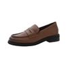 Mocassins Femininos para Primavera e Outono, Novo Estilo, Couro Bovino de Primeira Camada, Design de Salto Grosso, Salto Baixo a Médio, Salto Grosso Estilo Britânico, Salto Baixo de Wenzhou