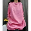 Camisa de Manga Larga Versátil de Largo Medio, Cuello Alto, Botones, Holgada, Nuevo Estilo Chino Bordado de Algodón y Lino Retro Otoño 2026