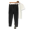 Pantalones de traje estilo coreano con tobillo atado para hombre, otoño nuevo, drapeado holgado con tobillo atado y cremallera, casuales, capri, deportivos