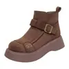 Botas femininas estilo Martin, botas curtas, com sola grossa, forradas com fleece para outono e inverno, bico redondo, envio direto, botas de neve quentes, estilo retrô, sapato de peça única, estilo Birkenstock