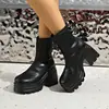 2027 Nuevas Botas Cortas de Moda Tallas Grandes Europeas y Americanas para Mujer Comercio Exterior Transfronterizo Punta Redonda Tacón Alto Suela Gruesa Botas para Mujer Botas Martin Venta al por Mayor