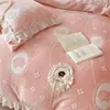Estilo Princesa Francesa Juego de Cuatro Piezas de Leche Fleece Doble Cara Invierno Franela Coral Fleece Funda de Edredón Sábana Gruesa Faldón de Cama Ropa de Cama