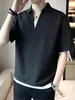 Estilo Coreano para Hombre Tops Casuales de Moda Verano Británico Delgado Color Sólido Manga Corta Camisa Polo Camiseta con Cuello