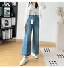 Um item essencial para meninas baixinhas! Jeans Largo Feminino Outono 26, Tecido com Elasticidade nas Quatro Direções, Cintura Alta, Emagrecimento, Calça Cropped H082707