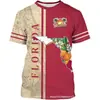 Camiseta Casual Redonda de Manga Curta Impressa em 3D com Designs Inovadores Representando Estados dos Estados Unidos, Top de Moda Unissex
