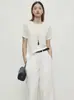 Camiseta de Algodón 100% Blanco Crudo Cuello Redondo Manga Corta para Mujer Verano Simple Holgada Color Sólido Tejido Superior Estilo Casual Versátil