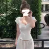 Versátil Novo Coração de Desejo Puro Gola V Ombro Normal Camiseta Feminina Estilo Hot Girl Slim Fit Moda Top