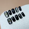 Set de 10 piezas hecho a medida, específico para el tamaño, de calcomanías para uñas hechas a mano con un estilo dulce y genial, vanguardista, con diseños de ojos de diablo, pegatinas para uñas de ojo de gato negro