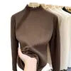 Camiseta básica de punto de cuello alto medio para mujer, prenda interior de otoño e invierno, suéter base blanco para mujer, nuevo top de primavera y otoño