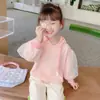 Sudadera para Niña Otoño Nueva Sudadera con Capucha para Bebé Niña Manga Abullonada Color Sólido Estilo Coreano Manga Larga Ropa Infantil Top Infantil