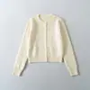 Jaqueta Suéter de Cor Sólida Curta Retro Torcido de Manga Longa para Mulheres Outono e Inverno Novo Estilo Europeu e Americano Cardigan de Tricô Solto