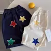 Calças de Algodão Puro de Outono para Meninos e Meninas, Bordado Colorido com Aplique de Estrela de Cinco Pontas, Calças Retas Largas, Calças Casuais Versáteis para Passeios de Bebê