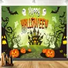 Tapeçaria Pendurada de Halloween com Morcegos Assustadores, Aranhas Gigantes, Abóboras de Desenho Animado e Decorações de Festa Fantasma