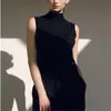 Chaleco de verano sin mangas para mujer, cuello semi-alto, elegante y ajustado, adecuado para usar como prenda exterior, adelgazante, se puede usar con un suéter de punto, hecho de lana fina, cómodo y transpirable