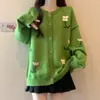 Cardigã de Tricô Verde Suéter Florido Casaco Feminino Primavera Novo Tamanho Grande Gordura Média Longo Top Redutor de Idade