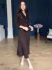 2025 Otoño Nuevo Europeo y Americano Transfronterizo Amazon Transfronterizo Vestido Elegante Largo de Color Sólido con Cintura Ajustada para Mujer