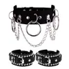 Conjunto de 3 peças de estilo punk de rua europeu e americano, colar de corrente com O-ring para boate, conjunto de pulseiras de pescoço, gargantilha de couro PU