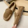 Mocasines cálidos para mujer para usar al aire libre, nuevo estilo 2026, de suela plana, forrados de felpa, sin cordones, retro, zapatos gruesos de algodón para invierno