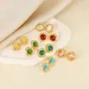 Brincos Europeus e Americanos Retro Transfronteiriços Multicor Gatinho Redondo Pequeno Bolo Acolchoado Colorido Botão com Borda Dourada Brincos de Aço Inoxidável