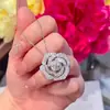 Colar Brincos Anel Micro-Cravado Camélia Estilo Tweed Luxo Leve Rosa Vazada Pulseira Diamante Completo Conjunto Moda para Mulheres