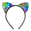 Faixa de cabelo de orelha de gato com lantejoulas simples de desenho animado, faixa de cabelo de escama de peixe reversível, acessórios de cabelo para feriado infantil