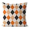 Funda de Almohada Cuadrada a Cuadros Tablero de Damas de Diamantes Estilo Británico Negro Naranja Línea Simple Cojín de Sofá Almohada Cuadrada