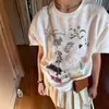 Primavera 2026 Novo Estilo Retrô Americano Estampa de Animal Desenho Animado Camiseta de Manga Curta Feminina Solta Gola Redonda Top Camiseta Casual