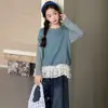 Conjunto de Niña Primavera 2026 Nuevo Moderno Top sin Mangas con Adorno de Encaje para Niña y Jeans de Mezclilla Ropa de Primavera para Niños
