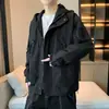 Jaqueta casual masculina, novo estilo primavera/outono, unissex, estilosa e sofisticada, modelagem solta, com capuz, inspirada em workwear, peça de outer wear da moda