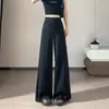 Calça de moletom cinza estilo americano de perna larga para mulheres, nova coleção primavera/outono 2026, cintura alta, fluida, perna reta, comprimento até o chão