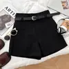 Shorts de traje casual versátiles para el día a día, con bolsillo falso, de cintura alta, adelgazantes, pantalones de pierna ancha, pantalones de corte A con cinturón, para mujer, otoño invierno