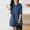 Vestido camisa de mezclilla para mujer, primavera y otoño, petite y tallas grandes, para mujeres con curvas, nuevo estilo delgado de principios de verano 2025