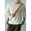 Camiseta Casual Masculina de Manga Longa com Gola V Pequena e Textura, Mistura de Lyocell e Lã, Caimento Solto, Amiga da Pele, Coleção Outono 2026