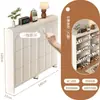 Zapatero estilo crema con puerta abatible para entrada de casa, mueble de recibidor integrado, ahorra espacio, ultradelgado, zapatero de múltiples niveles