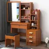 Tocador para dormitorio, tocador de maquillaje simple y moderno con espejo, mesita de noche con gabinete de almacenamiento, pequeño tocador de moda estilo influencer de Instagram para niñas