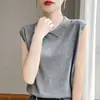 Colete Base com Gola para Mulheres, Polo Redutor de Idade Novo Design de Malha, Top de Outono Boneca, Sem Mangas e Estiloso