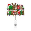 Porta-credencial retráctil de acrílico con glitter navideño, cordón con diseño de hombre mayor y reno, portatarjeta de identificación para el trabajo, venta caliente transfronteriza