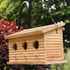 Casa de pájaros de madera con múltiples agujeros Comedero para pájaros colgante para exteriores Decoración de jardín Refugio para pájaros Nido de anidación y cría de pájaros con cuerda para colgar