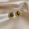 Brincos Maillard Outono e Inverno para Mulheres, Brincos de Luxo Leve de Nicho, Brincos Elegantes Populares Estilo Retrô com Pedra Olho de Tigre