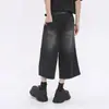 Jeans de Pierna Ancha Estilo Americano High Street para Hombre Verano Vintage Lavado Pantalones Rectos Sueltos Pantalones Cortos para Hombre