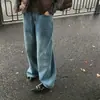 Em estoque Outono 2026 Estilo Coreano Novos Jeans Lavados Desgastados de Cintura Alta Perna Larga Soltos Calças Compridas Reta Emagrecedoras para Mulheres