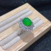 Anillo de calcedonia verde hielo bañado en plata 925, anillo de jade y ágata verde esmeralda de lujo para mujer.
