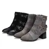 Botines de Tendencia Europea y Americana con Tres Hebillas Botas Romanas Puntiagudas Retro Tacón Grueso Tacón Alto Botas Martin Botas de Comercio Exterior X87