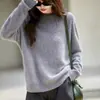Novo suéter de tricô de lã escovada autêntico para outono e inverno, pulôver feminino de peça única sem costura com gola redonda