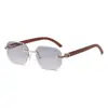 Moda Europea y Americana Nuevas Gafas de Sol Fotocromáticas sin Marco y Bordes Cortados, Elegantes Gafas de Sol Estilo Calle con Patillas de Madera