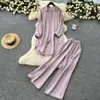 Estilo Holgazán Traje Casual para Mujer Estilo Coreano de Moda Suelta Midi Manga Larga Vestido Camisa Cintura Alta Pantalones de Pierna Ancha
