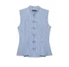 ZA Ropa de Mujer de Comercio Exterior Transfronterizo Europa AliExpress Venta Caliente Moda de Verano Decoración de Lazo Camisa sin Mangas Rayada